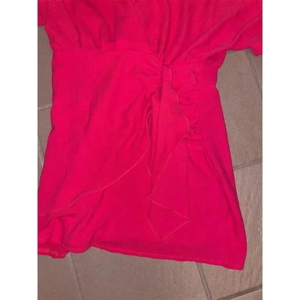 Elssime Women's Ruched Wrap Batwing Sleeve Dress Red Size S Casual - Picture 7 of 15